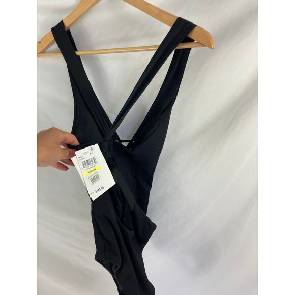 NWT BECCA Modern Edge Ribbed Lace Up Plunge Swimsuit Size Medium - Picture 4 of 4